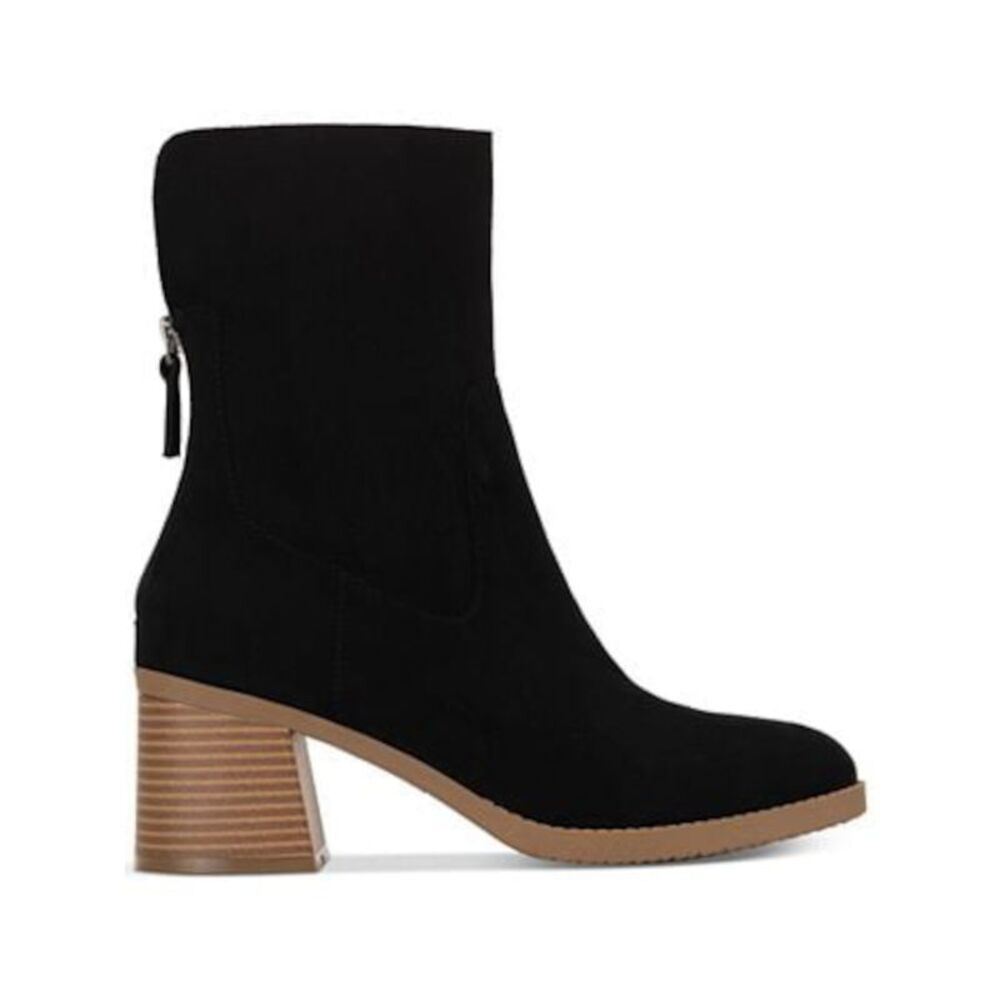 SUN STONE Womens Black Stretch Lyraa Round Toe Block Heel Zip-Up Booties 10 M